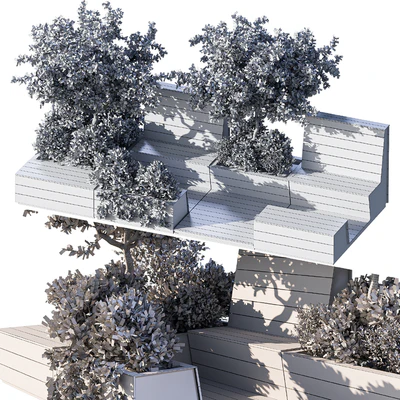 Parklet with bushes and trees - recreation area in the park and urban environment — Ver 6