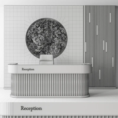Reception Desk and Wall Decor with vertical Garden - Office Set 312 — Ver 4