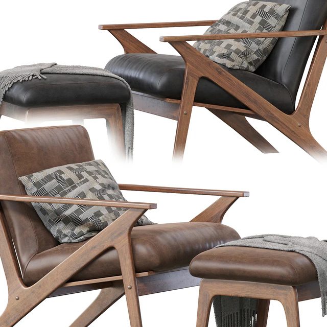 Baxton Studio Bianca Mid-Century Modern Walnut Wood Distressed Faux Leather Lounge Chair And Ottoman Set — Descargar