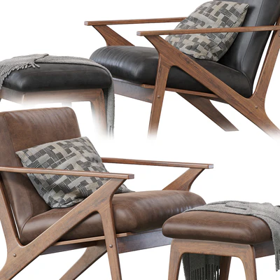Baxton Studio Bianca Mid-Century Modern Walnut Wood Distressed Faux Leather Lounge Chair And Ottoman Set — Ver 3