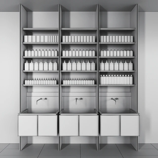 Cosmetic set glass and metal shelving — Descargar