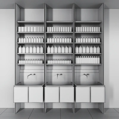 Cosmetic set glass and metal shelving — Ver 3