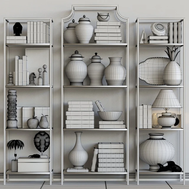 Golden rack with decor for the apartment, figurines and a lamp — Descargar