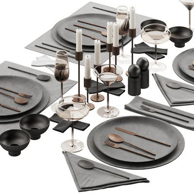 065 Tableware decor set 03 ceramic bronze black 00 — Ver 5