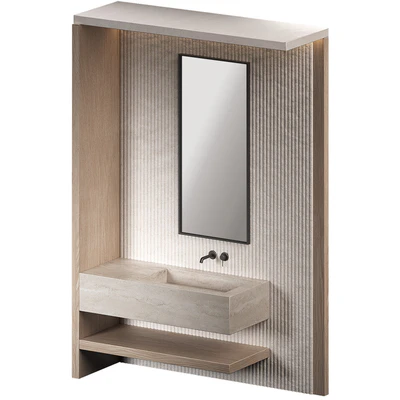 Bathroom furniture set 10. Stone sink. Striped ribbed stone wall. — Ver 4