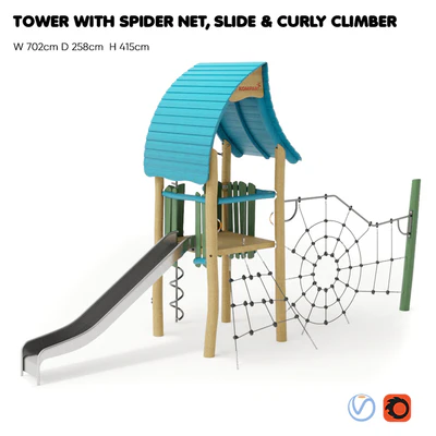 KOMPAN. “TOWER WITH SPIDER NET, SLIDE & CURLY CLIMBER" — Ver 1