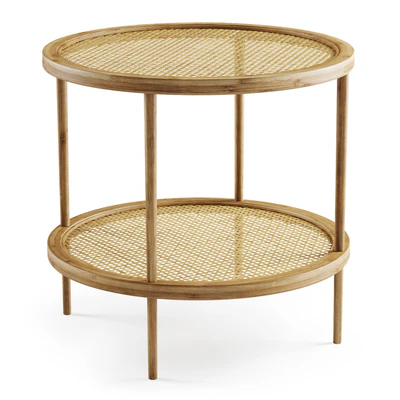 Double wooden rattan coffee table / Двойной кофейный столик из ротанга — Вид 1