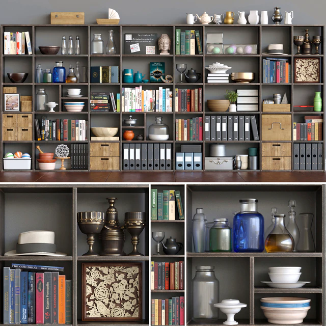 Closet with books and office supplies. Decor and books — Descargar