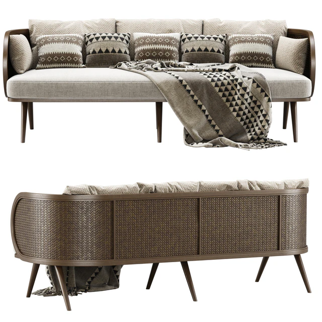 Victoria wooden rattan three-seater sofa VA30 / Трехместный садовый диван из ротанга — Скачать