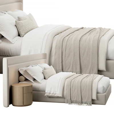 Contemporary Upholstered Rounded Headboard Bed — Ver 3