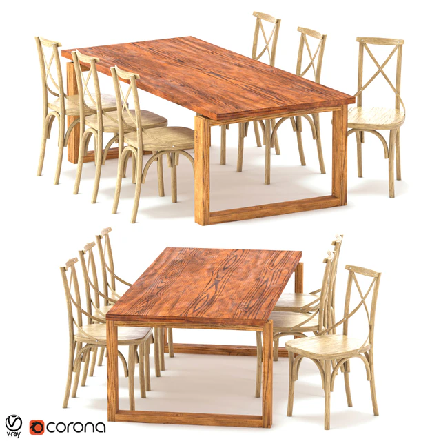 ODGER Table and 6 Teak Cross Back Dining Chair — Скачать