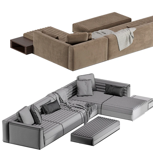 Roger Modular Sofa Minotti 2 version Leather & Velvet — Descargar