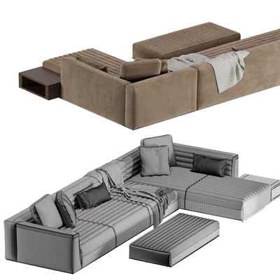 Roger Modular Sofa Minotti 2 version Leather & Velvet — Ver 3