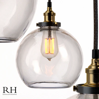 Restoration Hardware 20TH C. FACTORY FILAMENT CLEAR GLASS CAFÉ PENDANT — Ver 1