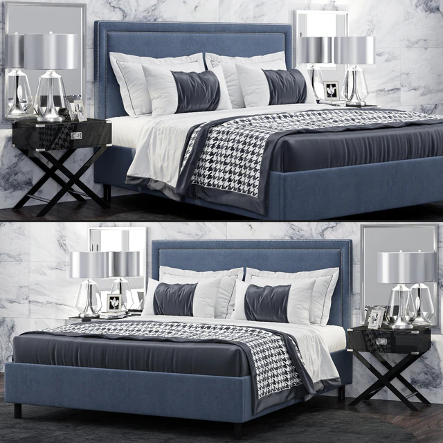 Bed TOV Furniture Reed Navy Velvet Tufted — Descargar