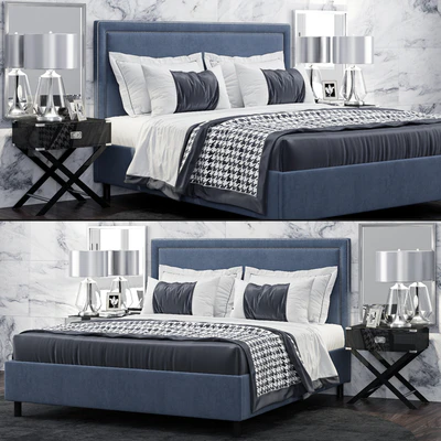 Bed TOV Furniture Reed Navy Velvet Tufted — Ver 1