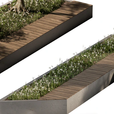 Urban Furniture / Architecture Bench with Plants- Set 24 — Ver 7