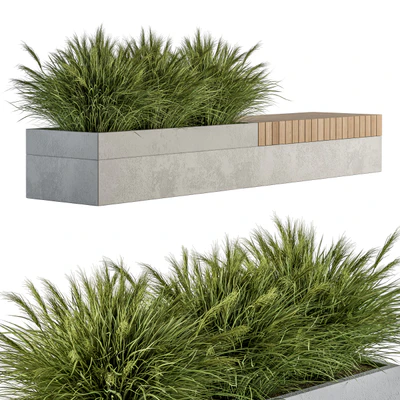 Urban Furniture / Architecture Bench with Plants- Set 12 — Ver 5