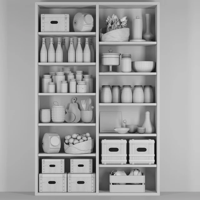 Closet in the pantry with products, spices and groceries in a classic style — Descargar