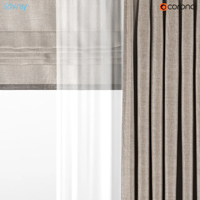 A series of brown curtains with white tulle + Roman blinds. — Descargar