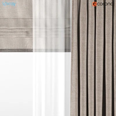 A series of brown curtains with white tulle + Roman blinds. — Ver 3