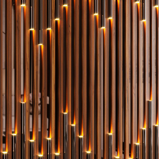 Wall panel made of wood planks, cognac mirror and polished pipes — Descargar