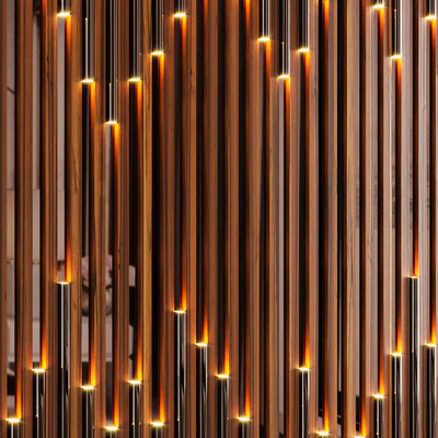 Wall panel made of wood planks, cognac mirror and polished pipes — Ver 3