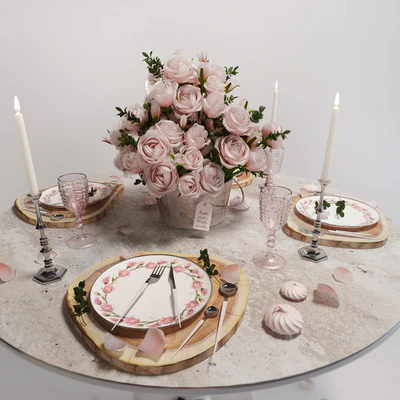 Table setting with roses/Сервировка стола с розами — Вид 1