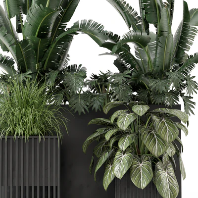 Outdoor Plants Bush in Metal Pot - Set 1074 — Ver 5
