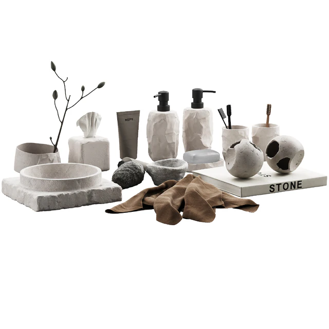 488 bathroom decorative set 04 cracked concrete accessories 01 — Скачать