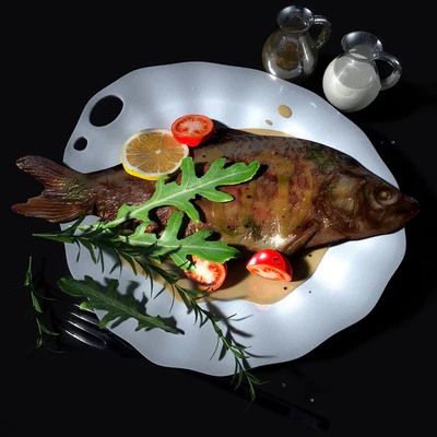 Baked fish in sauce with vegetables — Ver 1