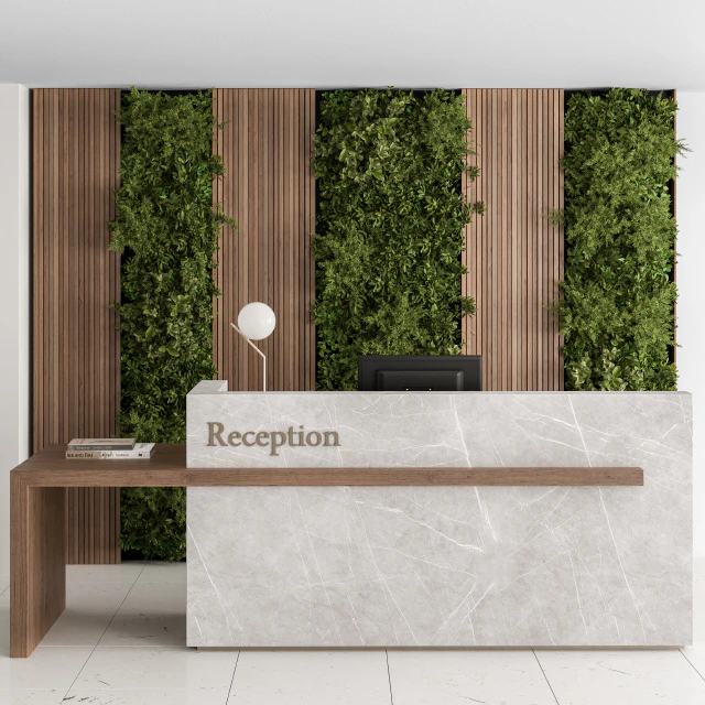 Reception Desk and Wall Decor with vertical Garden - Office Set 238 — Скачать
