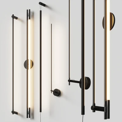 Thin black wall lamps SET — Ver 1