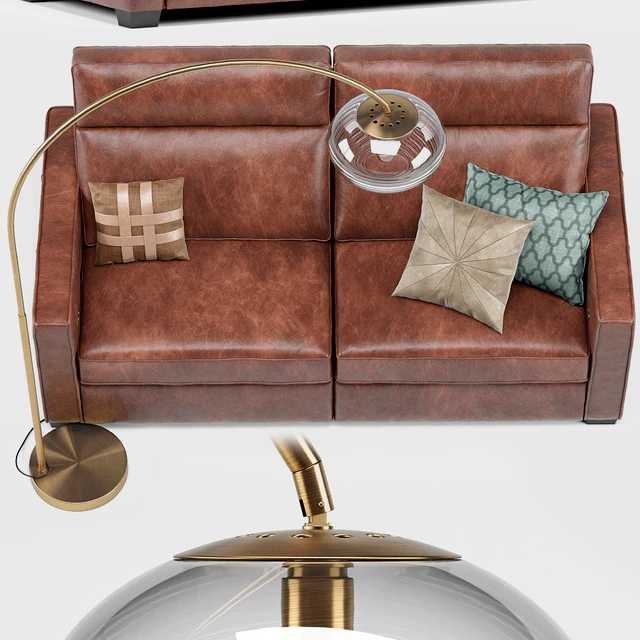 Henry Leather Recliner Sofa, Overarching Ripple Floor Lamp — Скачать