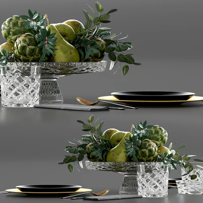 Table setting with Fruits in crystal vase — Ver 3