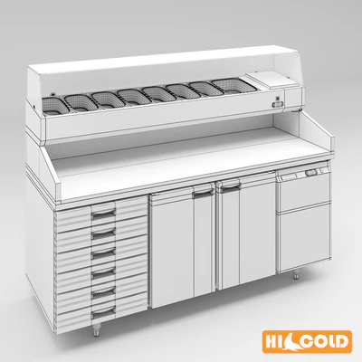 Столы HiCold холодильные пиццерийные из нержавеющей стали с каменной столешницей и стеклянной витриной #2 — Вид 2