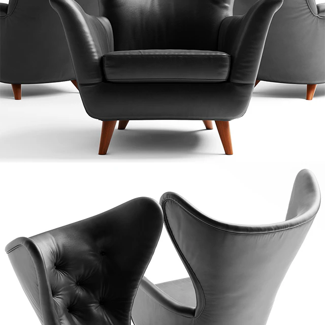 Кресло Black Leather Wing Lounge Chair 1950s — Скачать