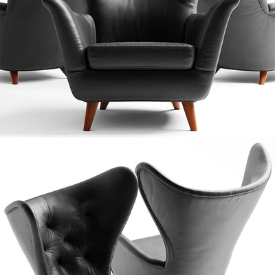 Кресло Black Leather Wing Lounge Chair 1950s — Вид 2