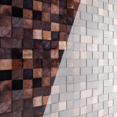 Art wall. Wooden mosaic. Wooden mosaic, wall decor, bru, bars, decorative wall — Ver 3