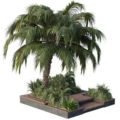 Collection Outdoor plant 102 garden pot tree palm bush fern grass concrete base — Вид 5
