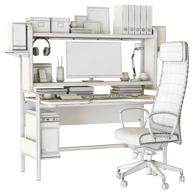 IKEA workplace set with FREDDE desk and MARKUS chair — Скачать