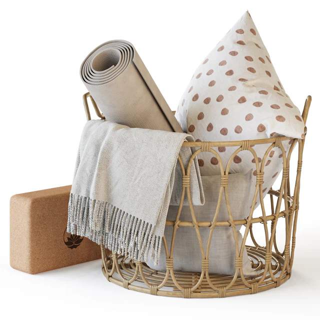 Wicker basket with yoga accessories — Descargar