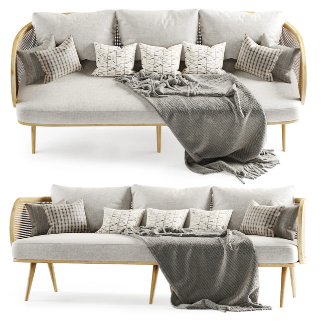 Three-seater wooden rattan sofa CV23 / Three-seater rattan sofa — Descargar