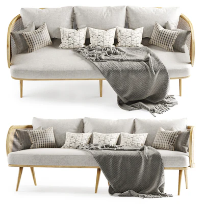Three-seater wooden rattan sofa CV23 / Three-seater rattan sofa — Ver 5