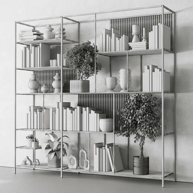 Metal Shelves Decorative With Book and plants - Metal Rack 17 — Скачать