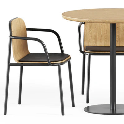 Easy Mix and Fix Table 630 by Ton & Upholstered Shell Armrest Chair by Annud — Ver 4