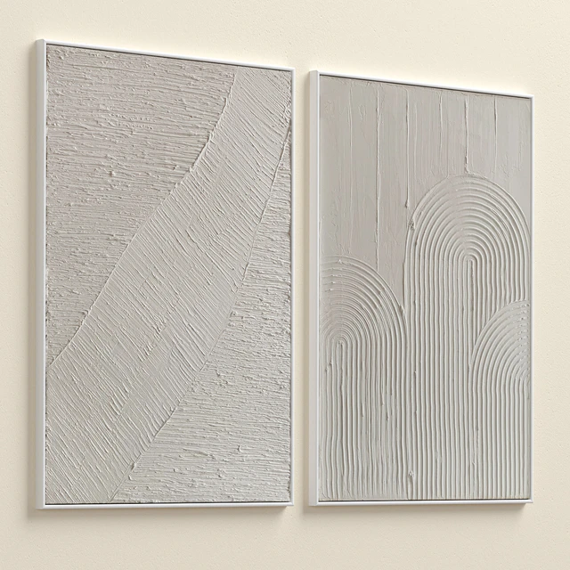 Mid-Century Beige Textural Plaster Wall Art C-460 — Descargar