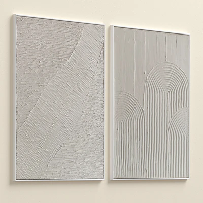 Mid-Century Beige Textural Plaster Wall Art C-460 — Ver 6