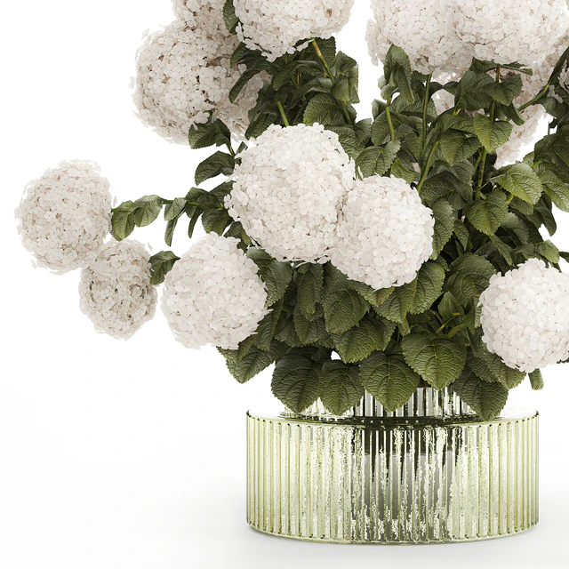 Large lush festive bouquet in a glass green vase with white hydrangea. Set 582. — Descargar