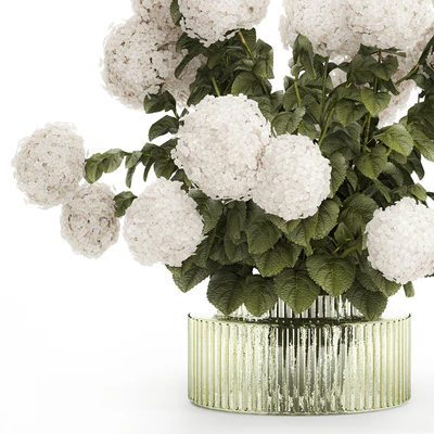 Large lush festive bouquet in a glass green vase with white hydrangea. Set 582. — Ver 6